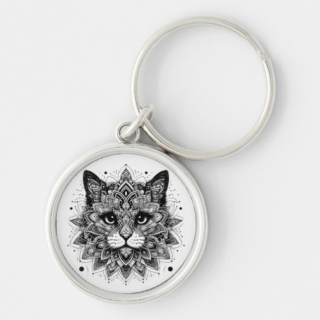 Mandala Pattern Cat Design Key Ring (Front)