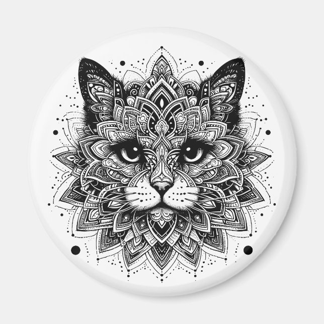 Mandala Pattern Cat Design Magnet (Front)