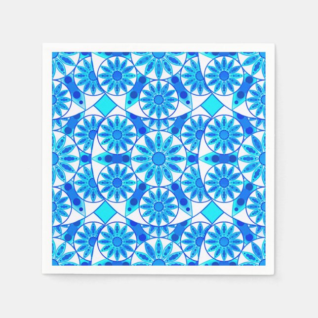 Mandala pattern, cobalt blue and turquoise napkin (Front)