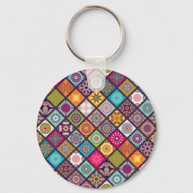 Mandala pattern colourful Moroccan Key Ring (Front)