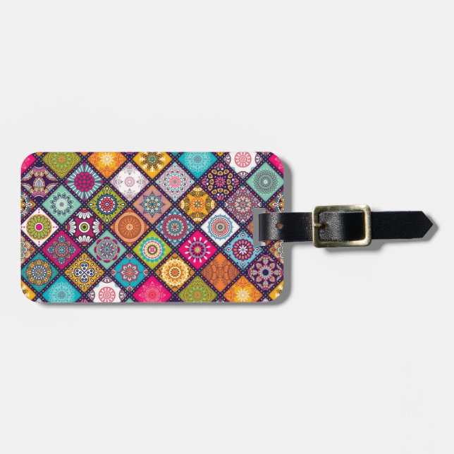 Mandala pattern colourful Moroccan Luggage Tag (Front Horizontal)