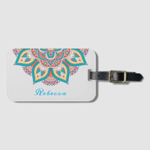 Mandala pattern colourful Moroccan name Luggage Tag