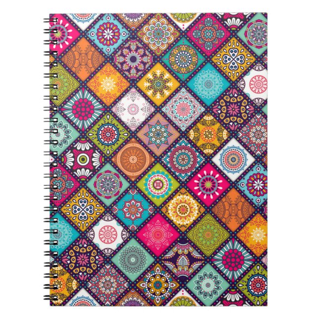 Mandala pattern colourful Moroccan Spiral Notebook (Front)