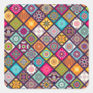 Mandala pattern colourful Moroccan Square Sticker