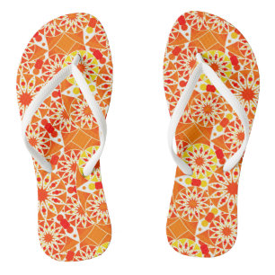 Mandala pattern, Coral Orange and Gold Jandals