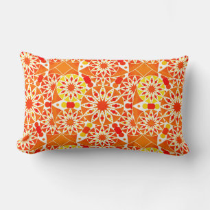 Mandala pattern, Coral Orange and Gold Lumbar Cushion