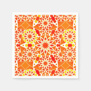 Mandala pattern, Coral Orange and Gold Napkin
