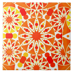 Mandala pattern, Coral Orange and Gold Tile