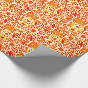 Mandala pattern, Coral Orange and Gold Wrapping Paper