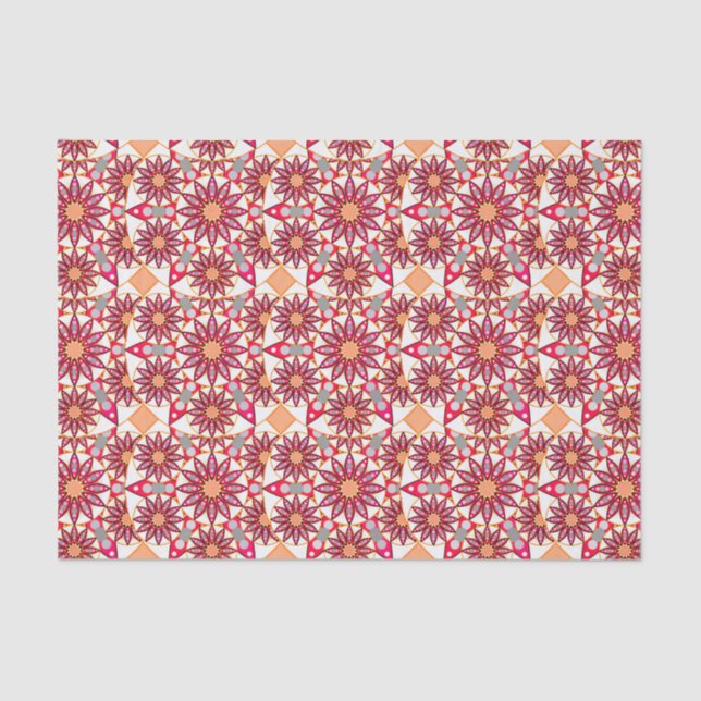 Mandala pattern, coral, peach, white and grey tissue paper (Front)