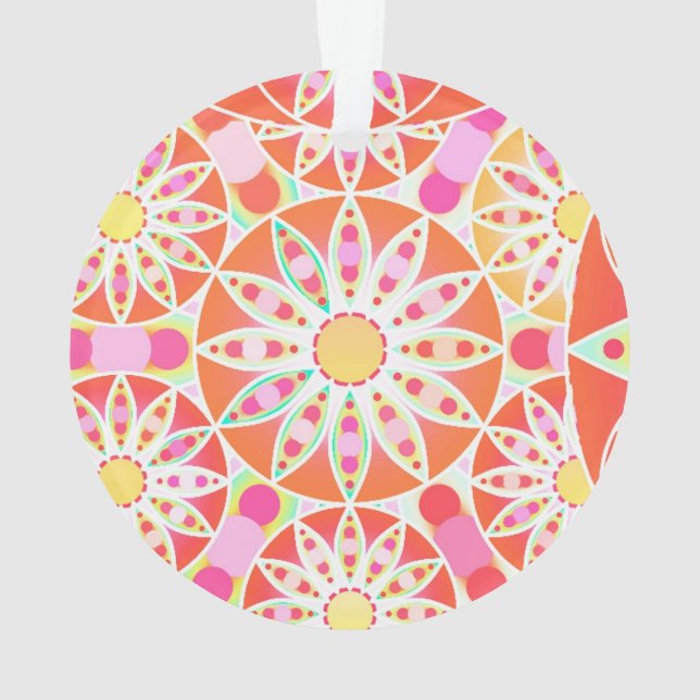 Mandala pattern, coral red, pink, gold ornament (Back)