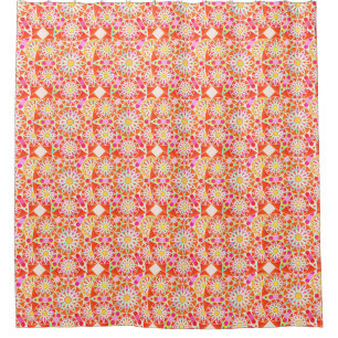 Mandala pattern, coral red, pink, gold shower curtain