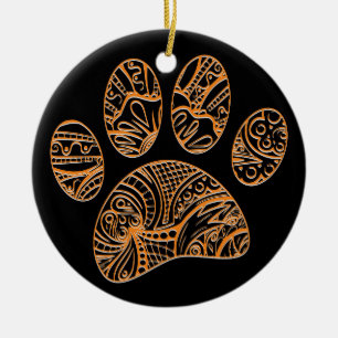 Mandala Pattern Dog Paw Print Ceramic Tree Decoration