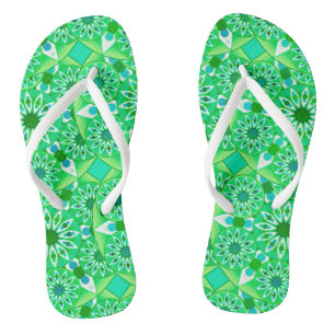 Mandala pattern, Emerald green and peacock Jandals