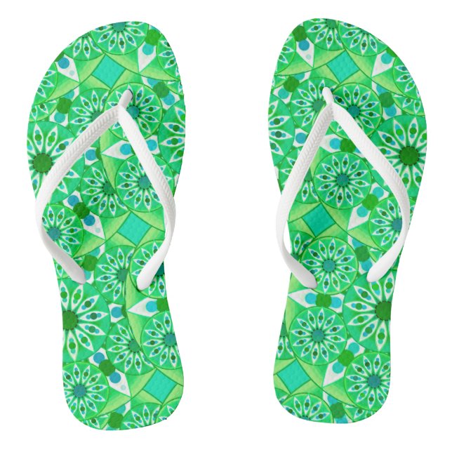 Mandala pattern, Emerald green and peacock Jandals (Footbed)