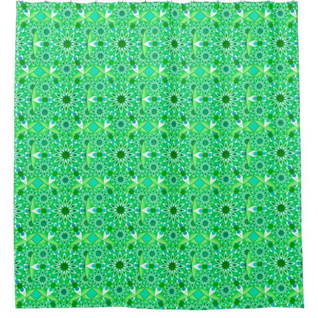 Mandala pattern, Emerald green and peacock Shower Curtain (Front)