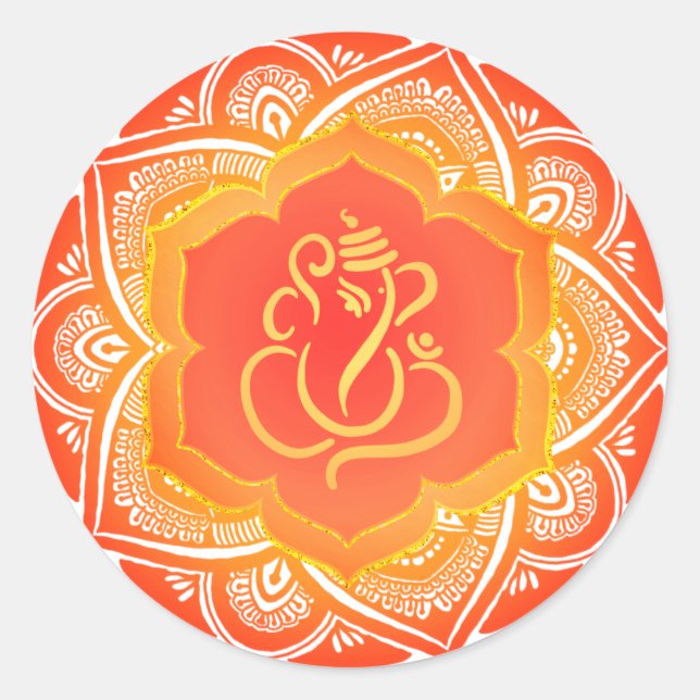 Mandala Pattern Festive Ganesh/ Indian God  Classic Round Sticker (Front)