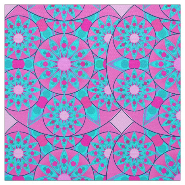 Mandala pattern, fuchsia, pink & turquoise fabric (Swatch)