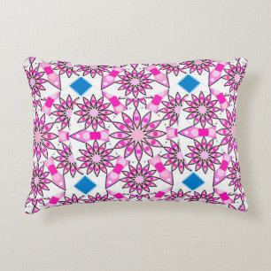 Mandala pattern, hot pink, black and white decorative cushion