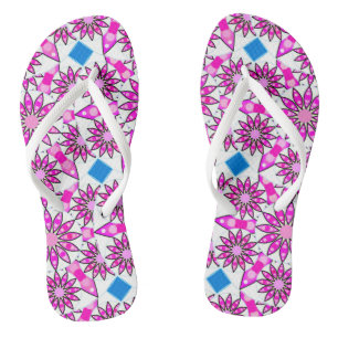 Mandala pattern, hot pink, black and white jandals