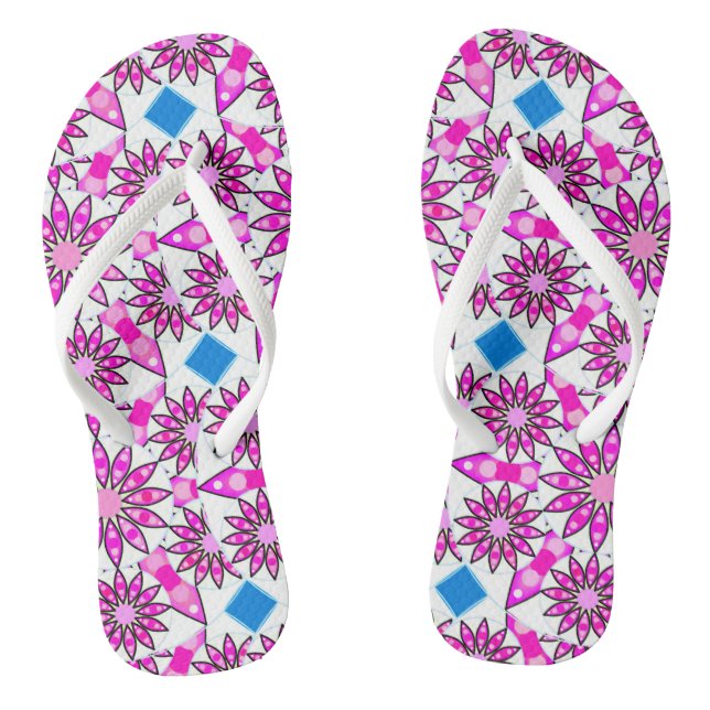 Mandala pattern, hot pink, black and white jandals (Footbed)