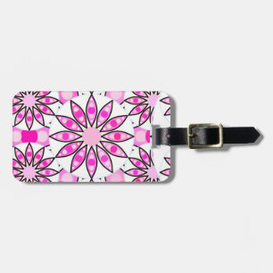 Mandala pattern, hot pink, black and white luggage tag