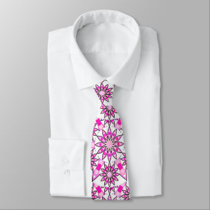 Mandala pattern, hot pink, black and white tie