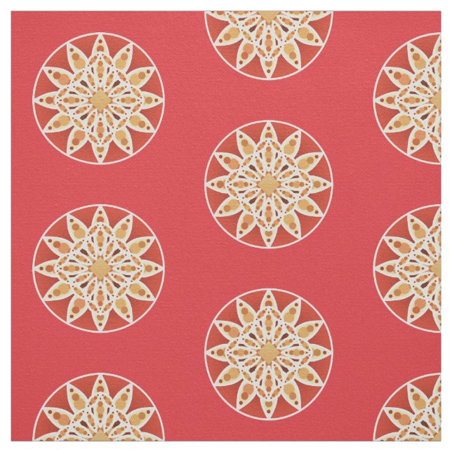 Mandala pattern in camel, dark red and white fabric (Swatch)