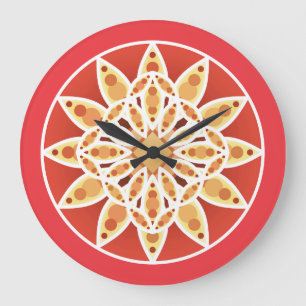 Mandala pattern in camel, dark red and white large clock