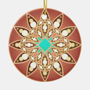 Mandala pattern in caramel and chocolate ceramic tree decoration