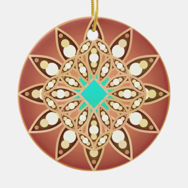 Mandala pattern in caramel and chocolate ceramic tree decoration (Front)