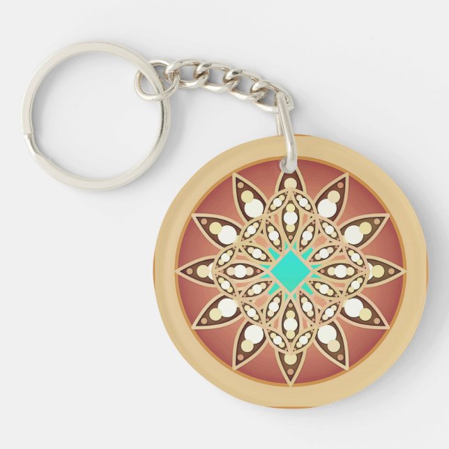 Mandala pattern in caramel and chocolate key ring (Front)