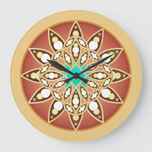 Mandala pattern in caramel and chocolate large clock