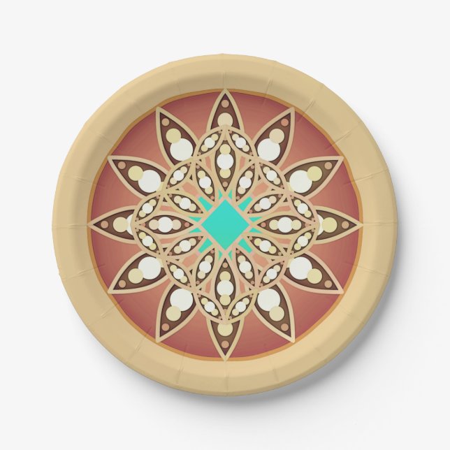 Mandala pattern in caramel and chocolate paper plate (Front)