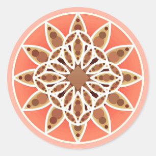 Mandala pattern in chocolate, caramel and coral classic round sticker