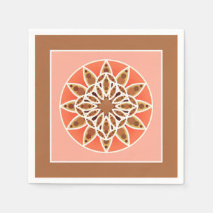 Mandala pattern in chocolate, caramel and coral napkin