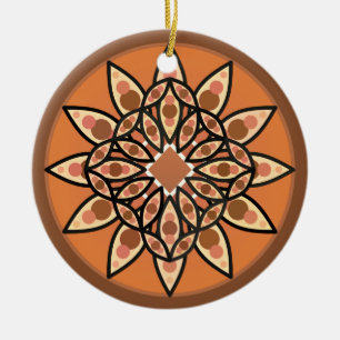 Mandala pattern in chocolate, terracotta and rust ceramic tree decoration