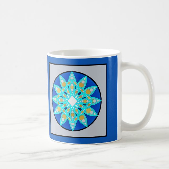 Mandala Pattern in Cobalt Blue and Grey / Grey Coffee Mug (Right)