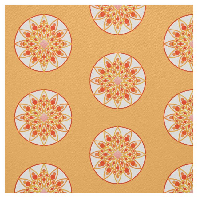 Mandala pattern in coral, orange and gold fabric (Swatch)