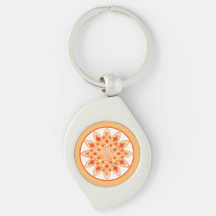 Mandala pattern in coral, orange and gold key ring