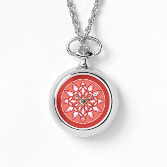 Mandala pattern in coral pink, burgundy and white watch (Front)