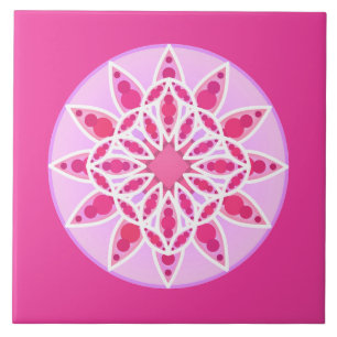 Mandala pattern in fuchsia pink and white tile