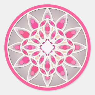 Mandala pattern in fuchsia pink, white and grey classic round sticker