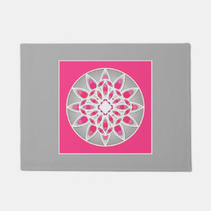Mandala pattern in fuchsia pink, white and grey do doormat