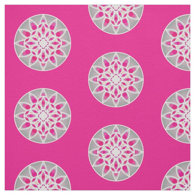 Mandala pattern in fuchsia pink, white and grey fabric (Swatch)