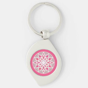 Mandala pattern in fuchsia pink, white and grey key ring