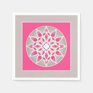 Mandala pattern in fuchsia pink, white and grey napkin