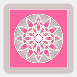 Mandala pattern in fuchsia pink, white and grey square sticker