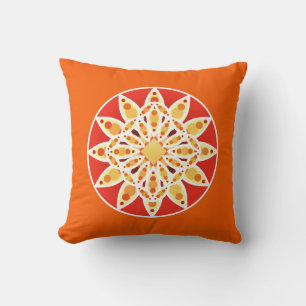 Mandala Pattern in Gold, Coral Red, Cream & Orange Cushion