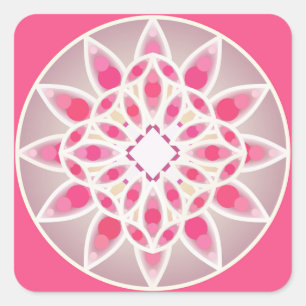 Mandala pattern in hot pink, white and grey square sticker